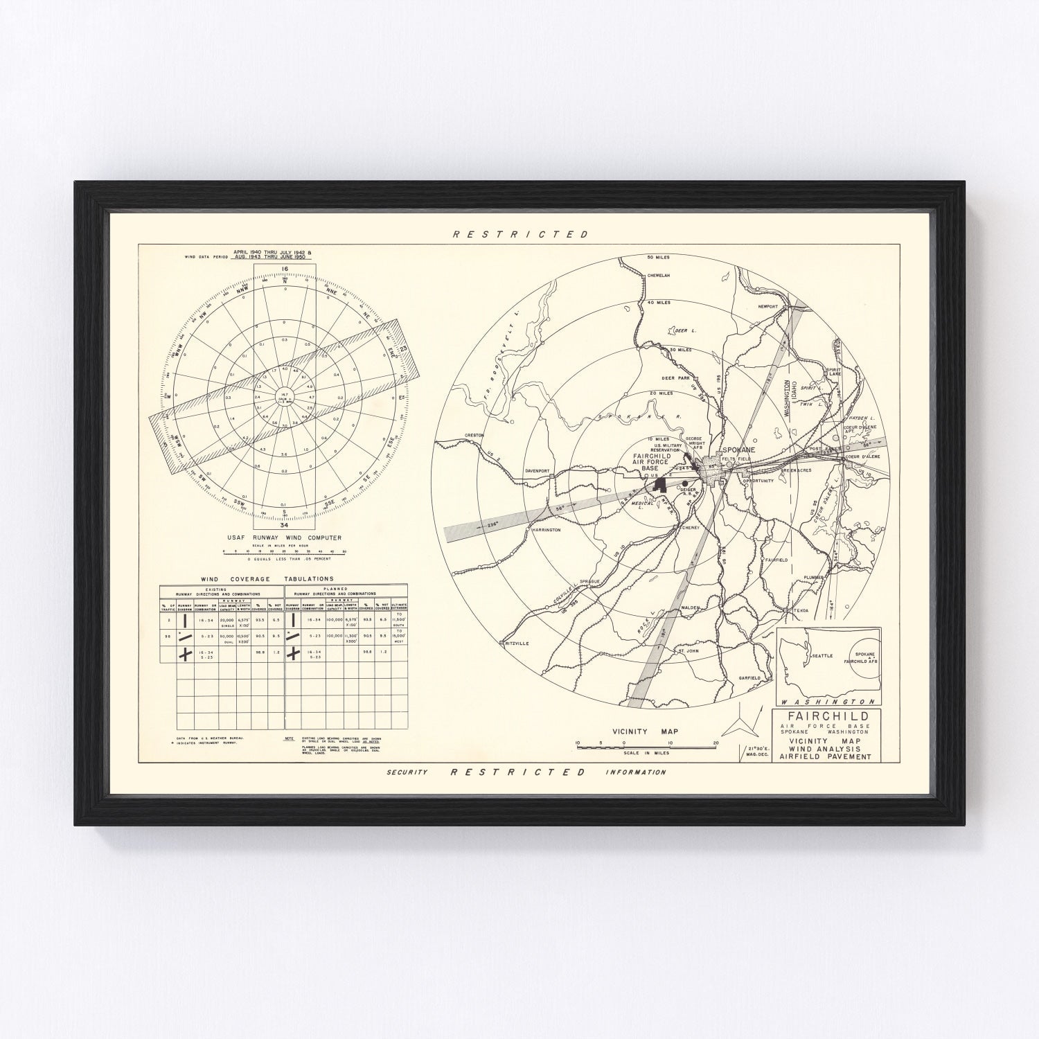 Vintage Map of the Fairchild Air Force Base Vicinity, 1951