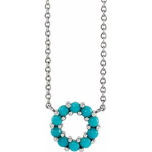 Platinum Natural Turquoise Circle Cabochon 18" Necklace