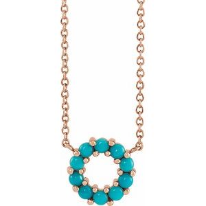 14K Rose Gold Natural Turquoise Circle Cabochon 18" Necklace