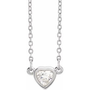 Platinum 1/4 CT Natural Diamond Heart 16-18" Necklace