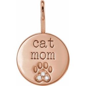 14K Rose Gold .01 CTW Natural Diamond Engraved Cat Mom Paw Print Charm/Pendant