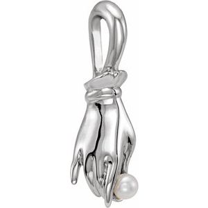 14K White Gold Cultured White Seed Pearl Buddha Hand Pendant