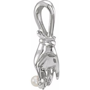 Platinum Cultured White Seed Pearl Buddha Hand Pendant
