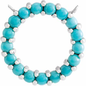 14K White Gold Natural Turquoise Circle Cabochon Necklace Center