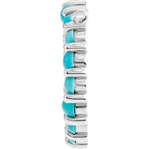 14K White Gold Natural Turquoise Circle Cabochon Necklace Center