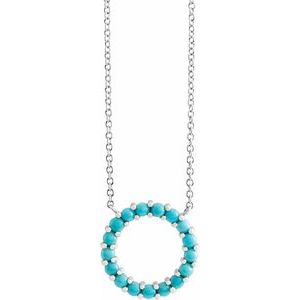 Sterling Silver Natural Turquoise Circle Cabochon 18" Necklace