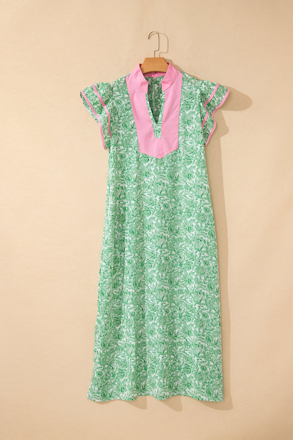 Floral Colorblock Patchwork V-Neck Midi Dress