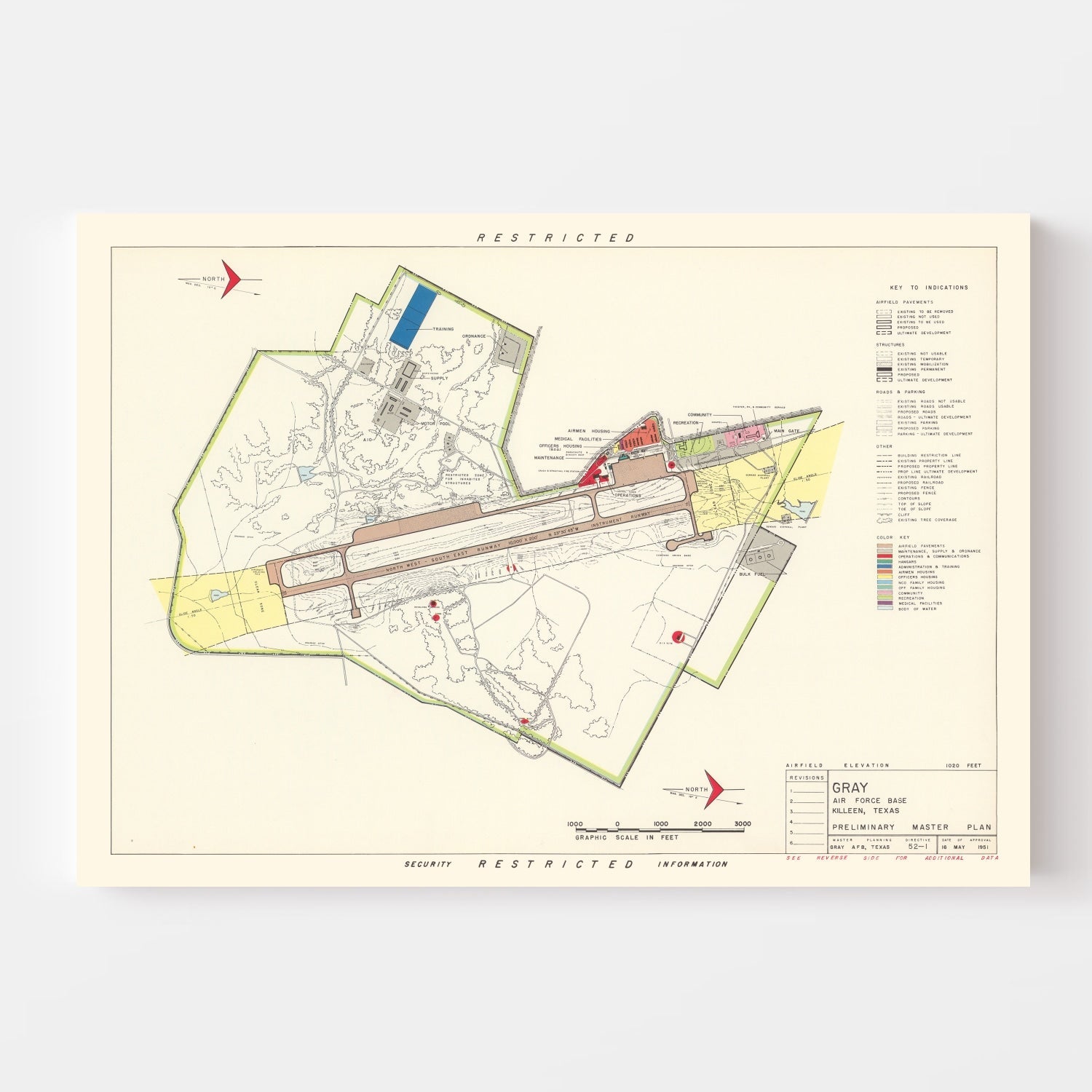 Vintage Map of Gray Air Force Base, 1951