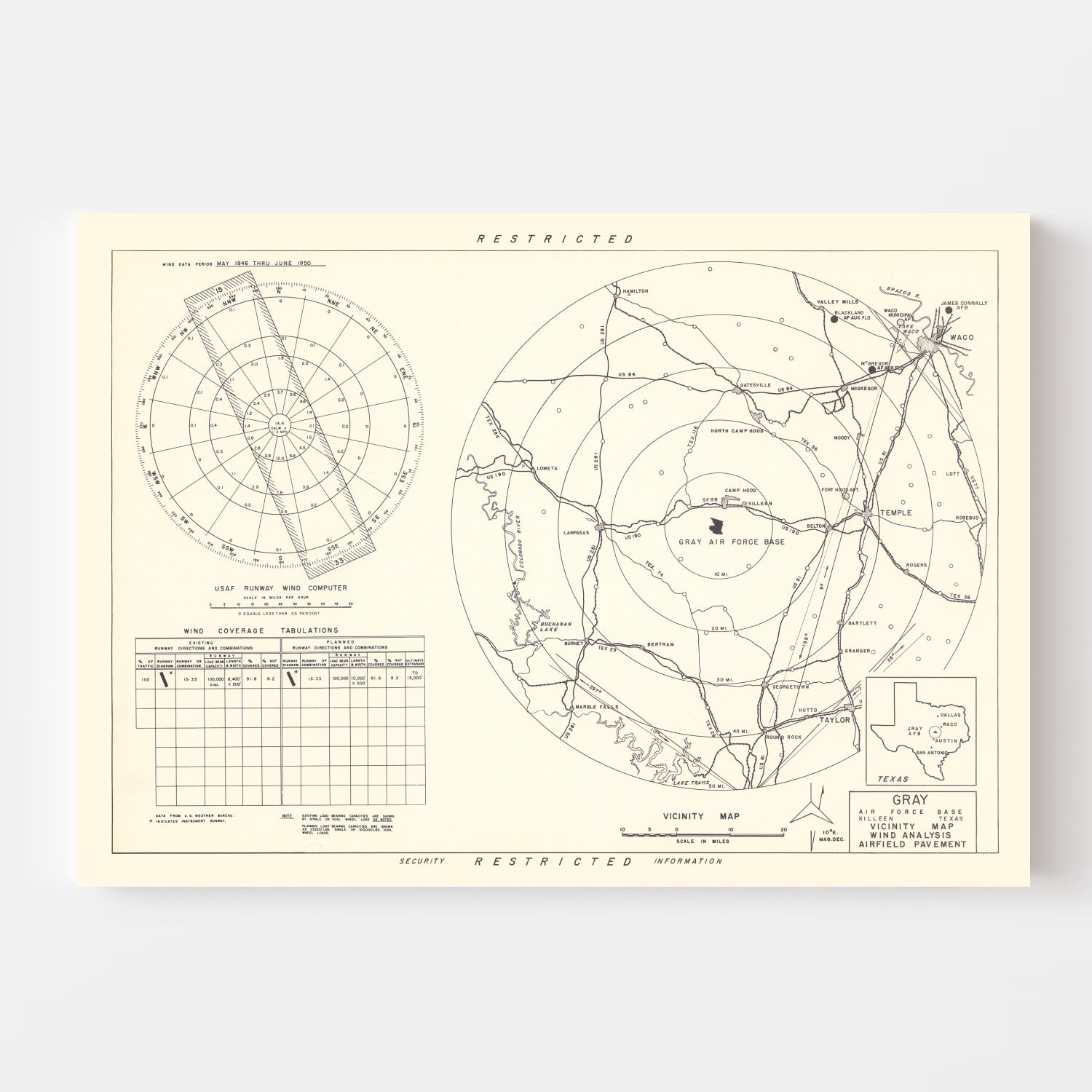 Vintage Map of the Gray Air Force Base Vicinity, 1951