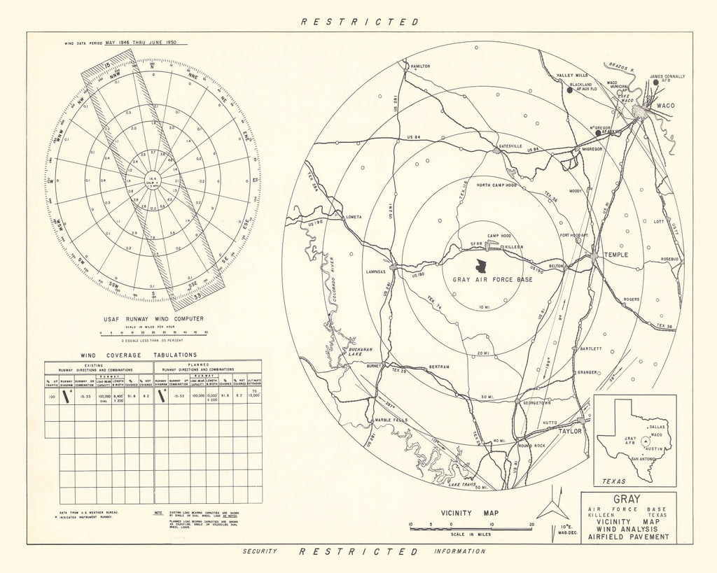 Vintage Map of the Gray Air Force Base Vicinity, 1951