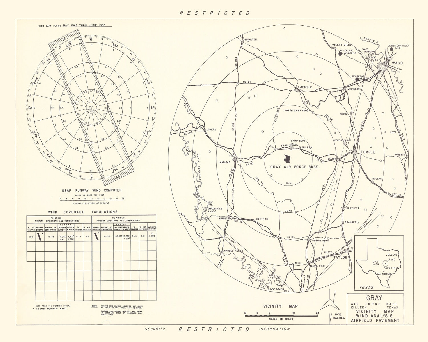 Vintage Map of the Gray Air Force Base Vicinity, 1951