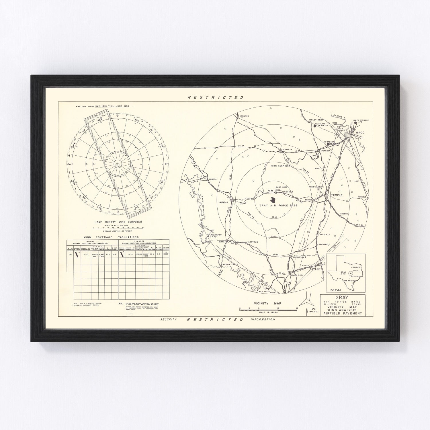 Vintage Map of the Gray Air Force Base Vicinity, 1951