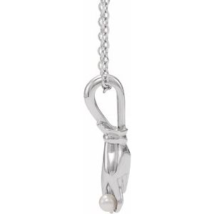 14K White Gold Cultured White Seed Pearl Buddha Hand 16-18" Necklace