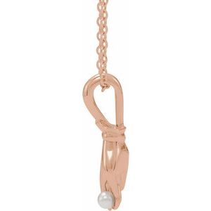 14K Rose Gold Cultured White Seed Pearl Buddha Hand 16-18" Necklace
