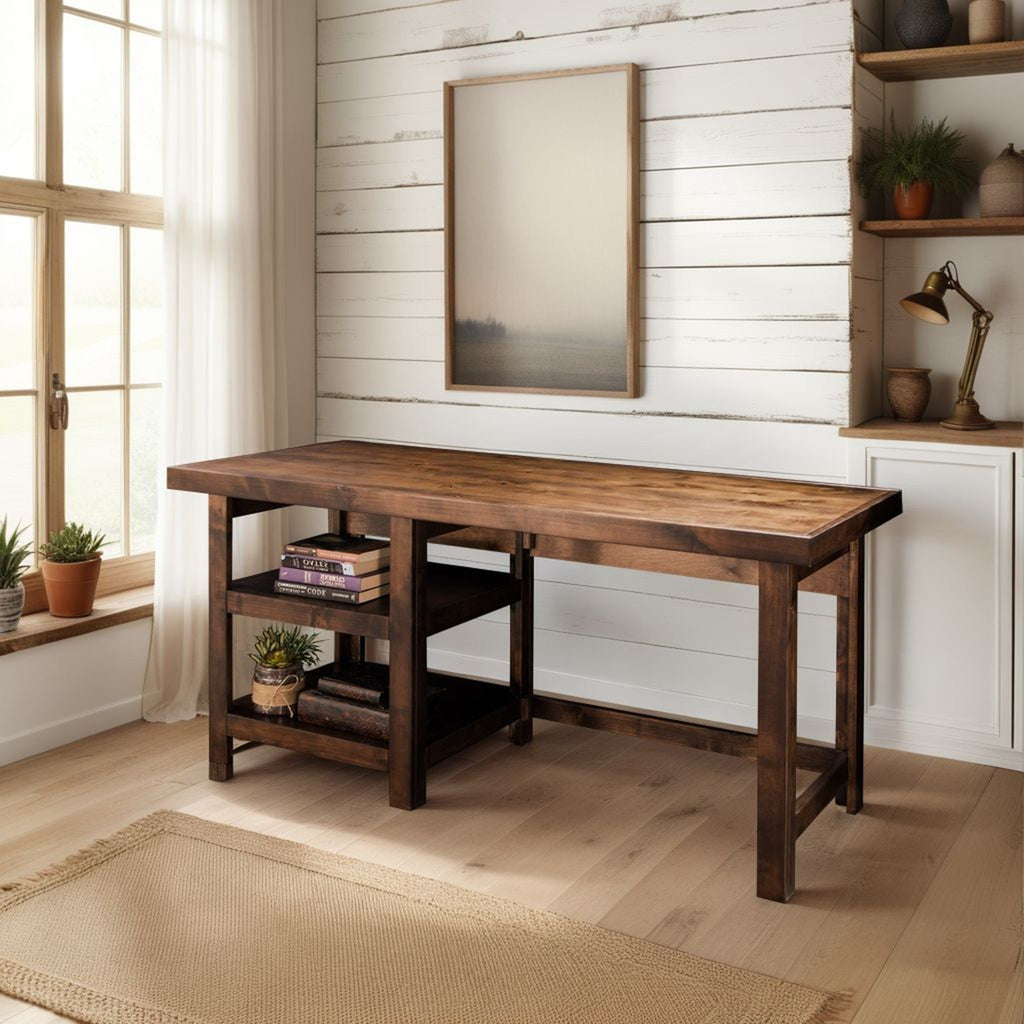 60 inch Workstation Desk, No Assembly Required, Whiskey Finish