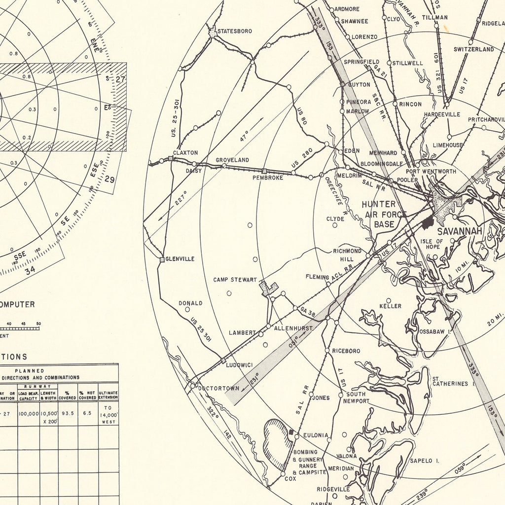 Vintage Map of the Hunter Air Force Base Vicinity, 1951