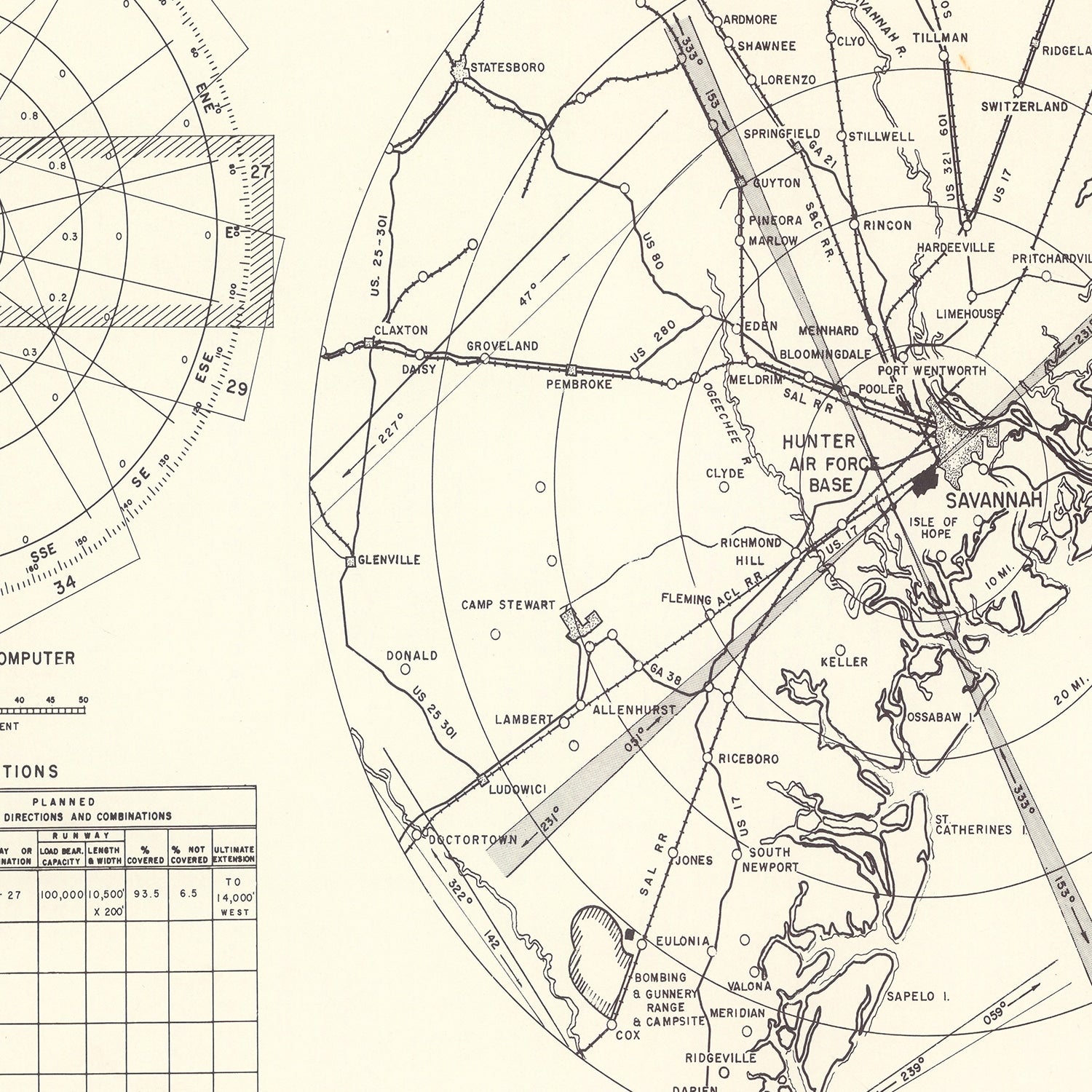 Vintage Map of the Hunter Air Force Base Vicinity, 1951