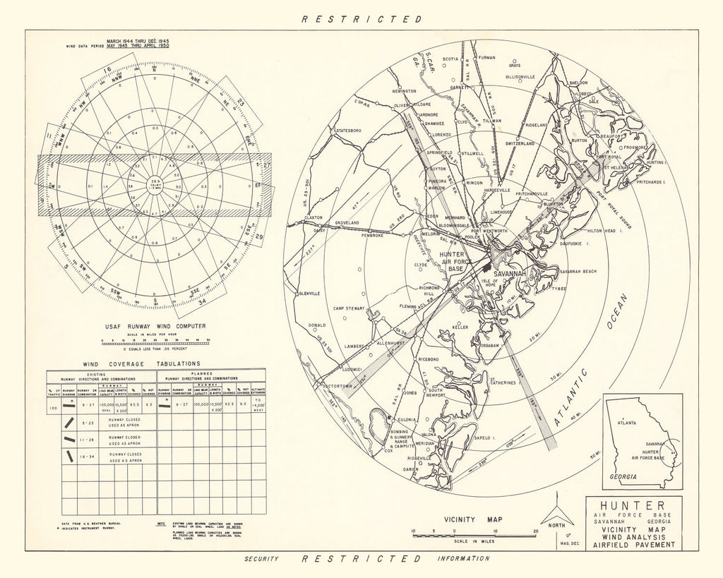 Vintage Map of the Hunter Air Force Base Vicinity, 1951
