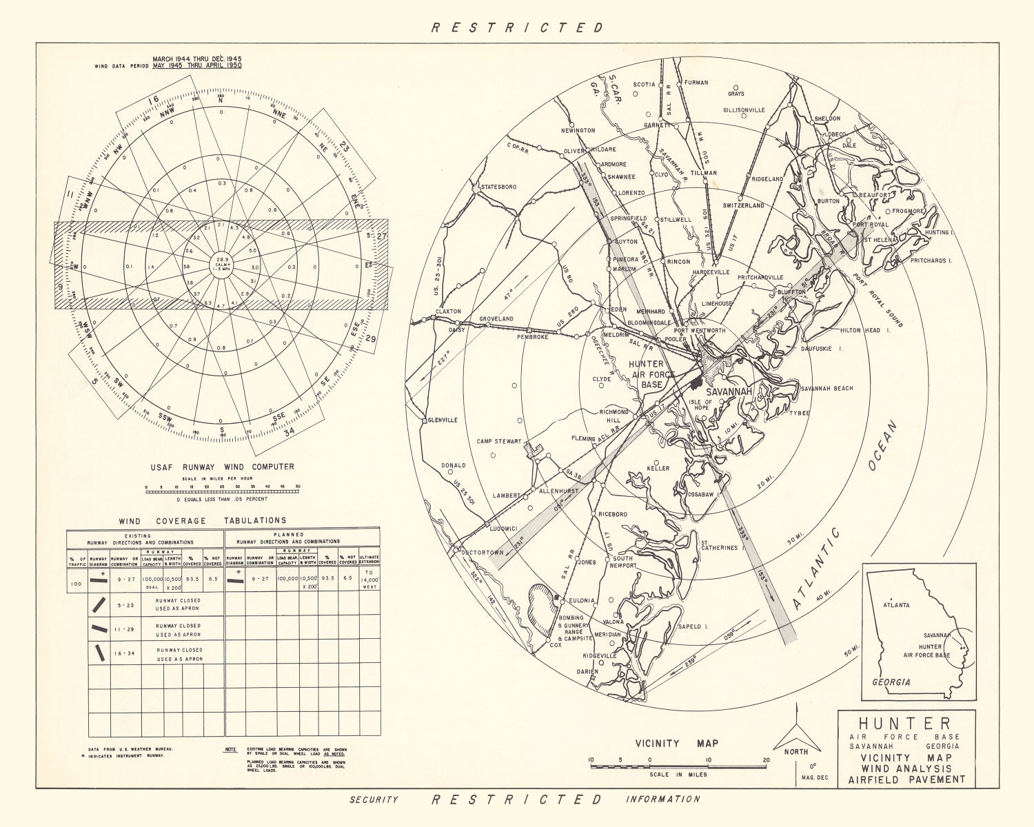 Vintage Map of the Hunter Air Force Base Vicinity, 1951