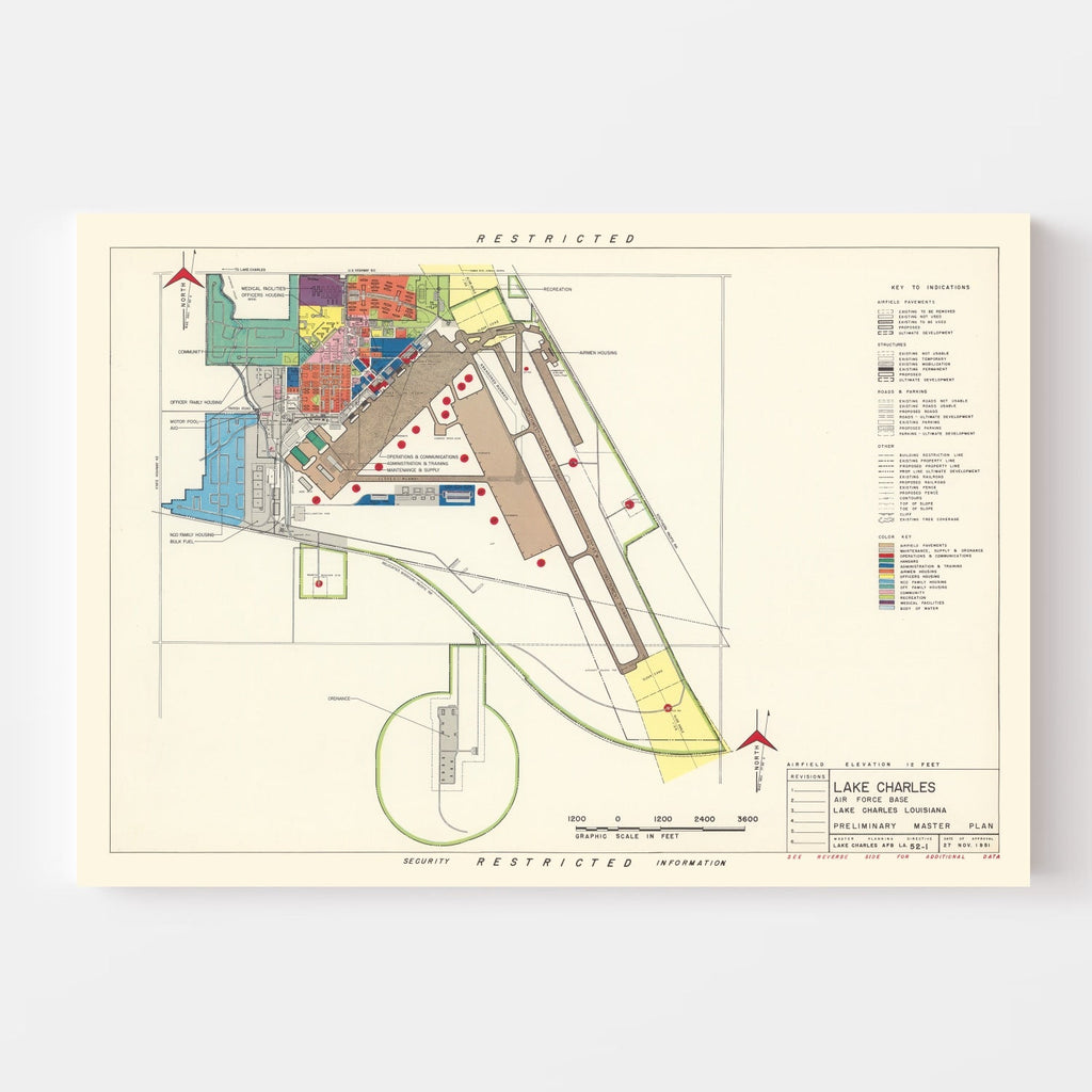 Vintage Map of Lake Charles Air Force Base, 1951