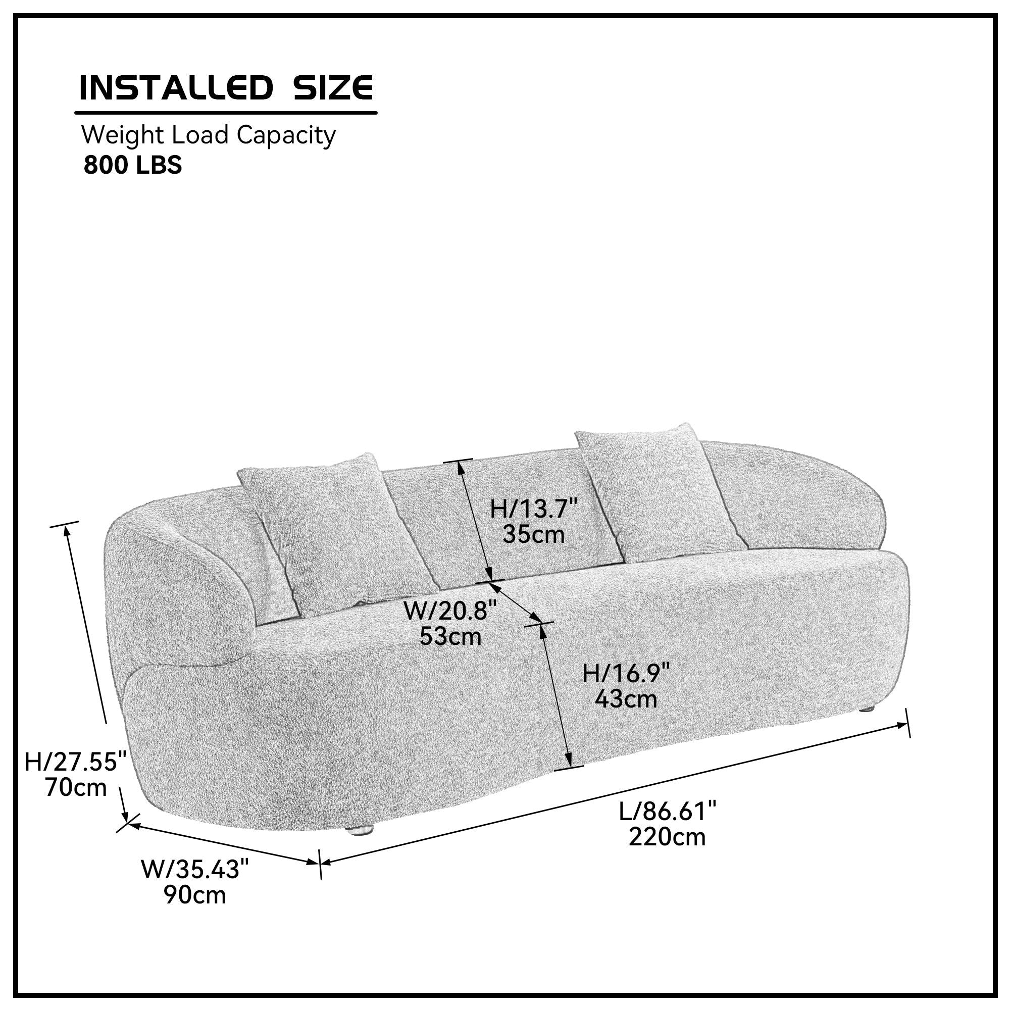 Borwn Mid Century Modern Curved Sofa, 3 Seat Cloud couch Boucle sofa Fabric Couch for Living Room, Bedroom, Office