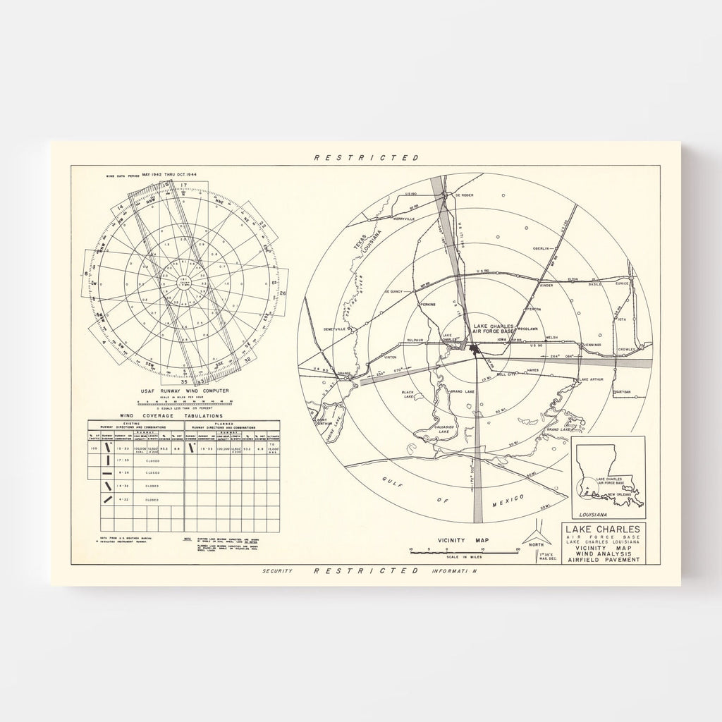 Vintage Map of the Lake Charles Air Force Base Vicinity, 1951