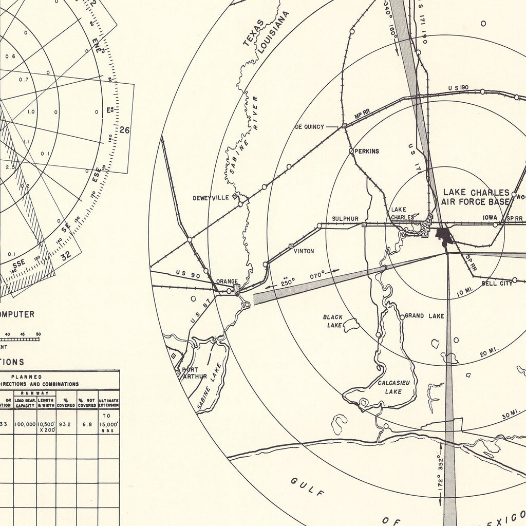 Vintage Map of the Lake Charles Air Force Base Vicinity, 1951