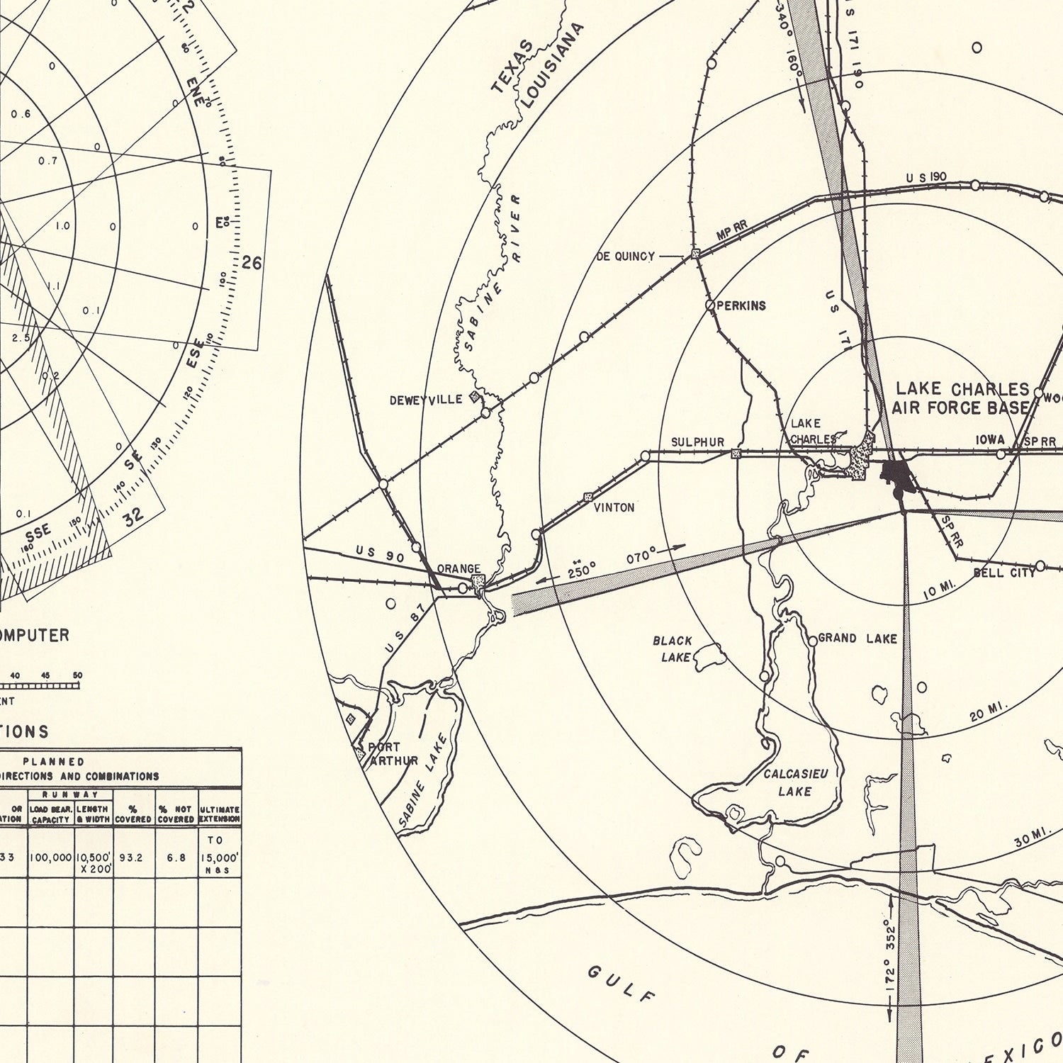 Vintage Map of the Lake Charles Air Force Base Vicinity, 1951