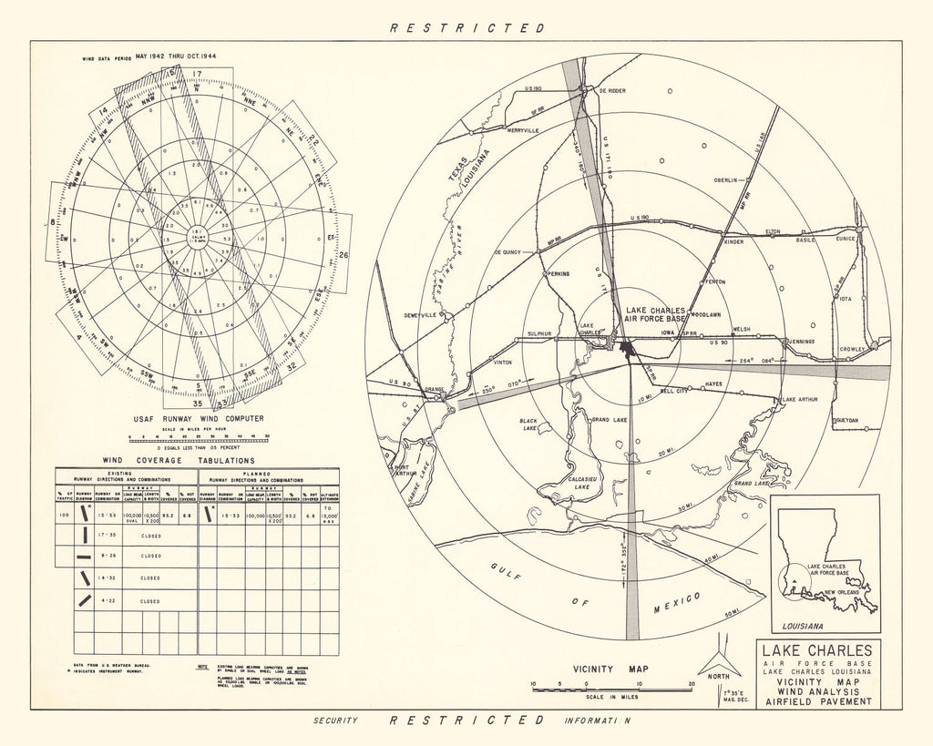 Vintage Map of the Lake Charles Air Force Base Vicinity, 1951