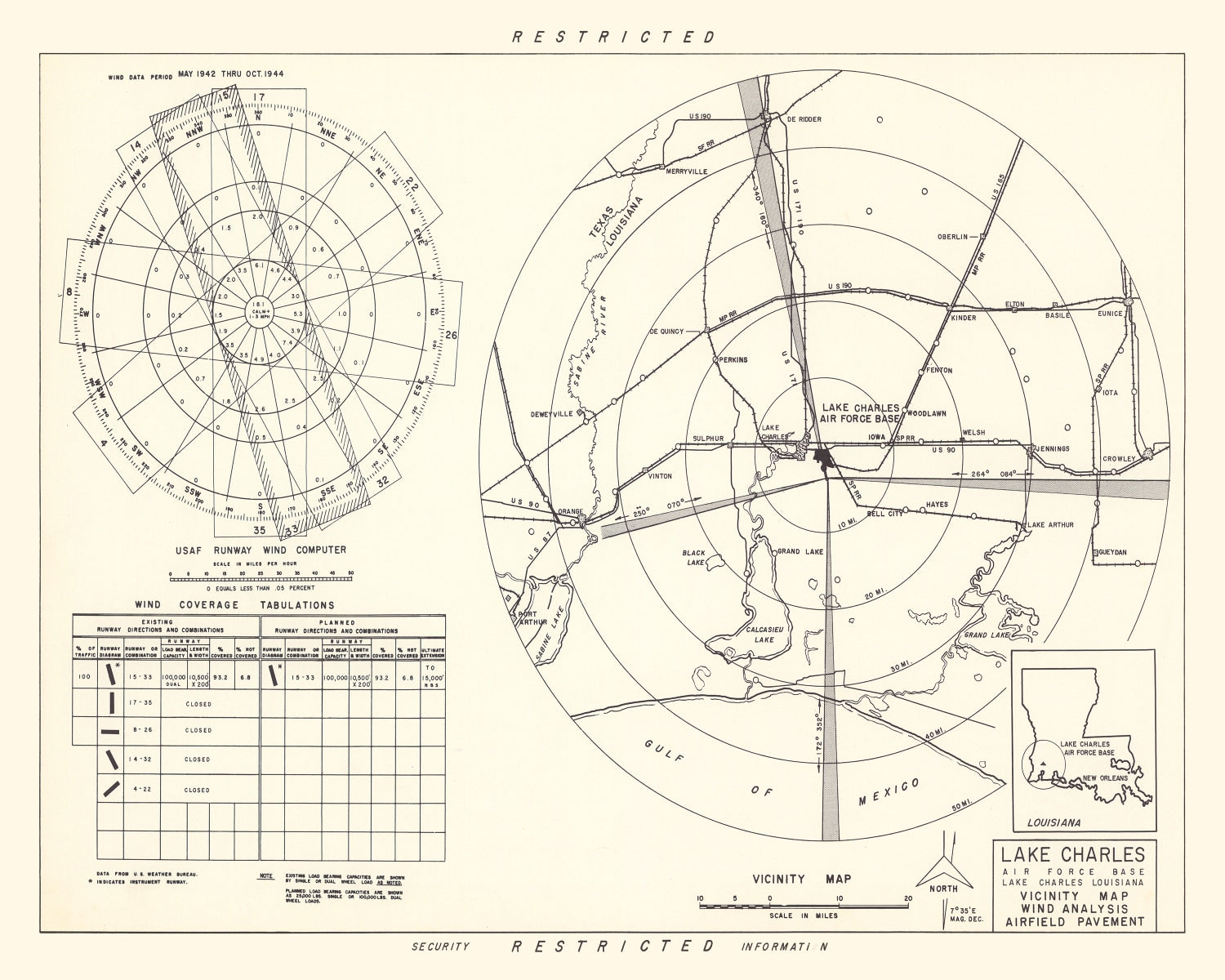 Vintage Map of the Lake Charles Air Force Base Vicinity, 1951