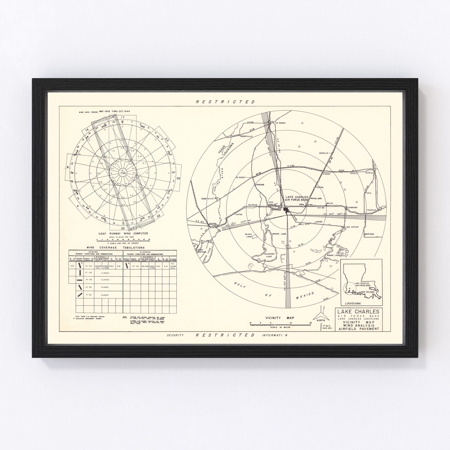 Vintage Map of the Lake Charles Air Force Base Vicinity, 1951