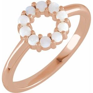 14K Rose Gold Natural White Opal Cabochon Halo-Style Ring