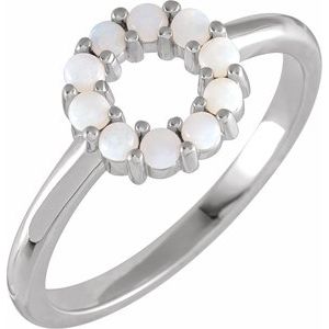 14K White Gold Natural White Opal Cabochon Halo-Style Ring