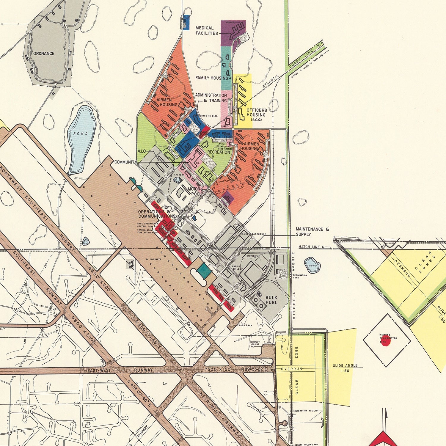 Vintage Map of Lakeland Air Force Base, 1952