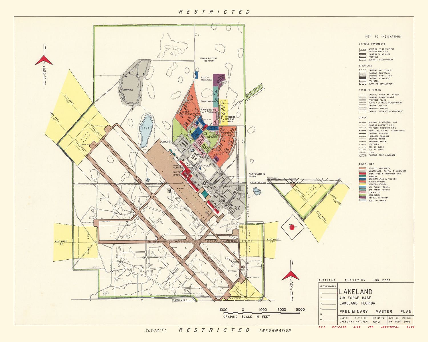 Vintage Map of Lakeland Air Force Base, 1952