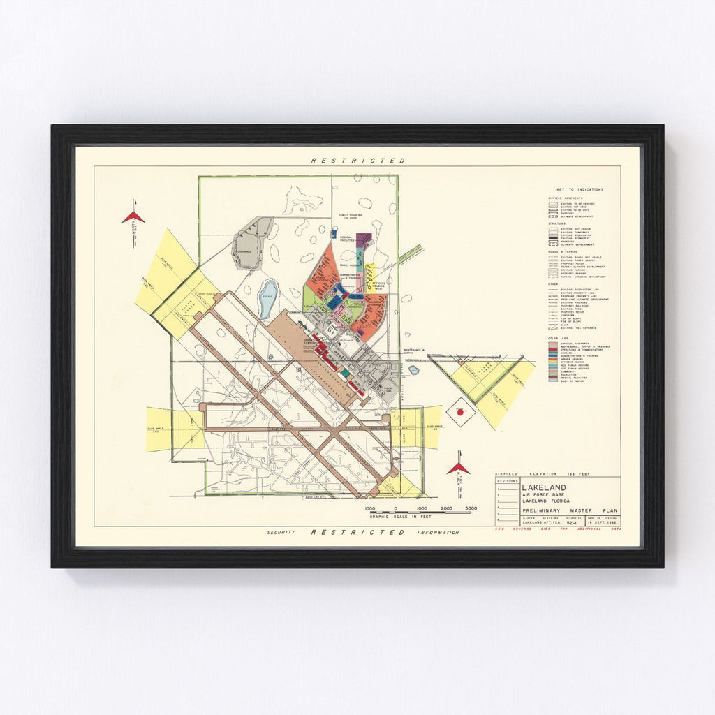 Vintage Map of Lakeland Air Force Base, 1952