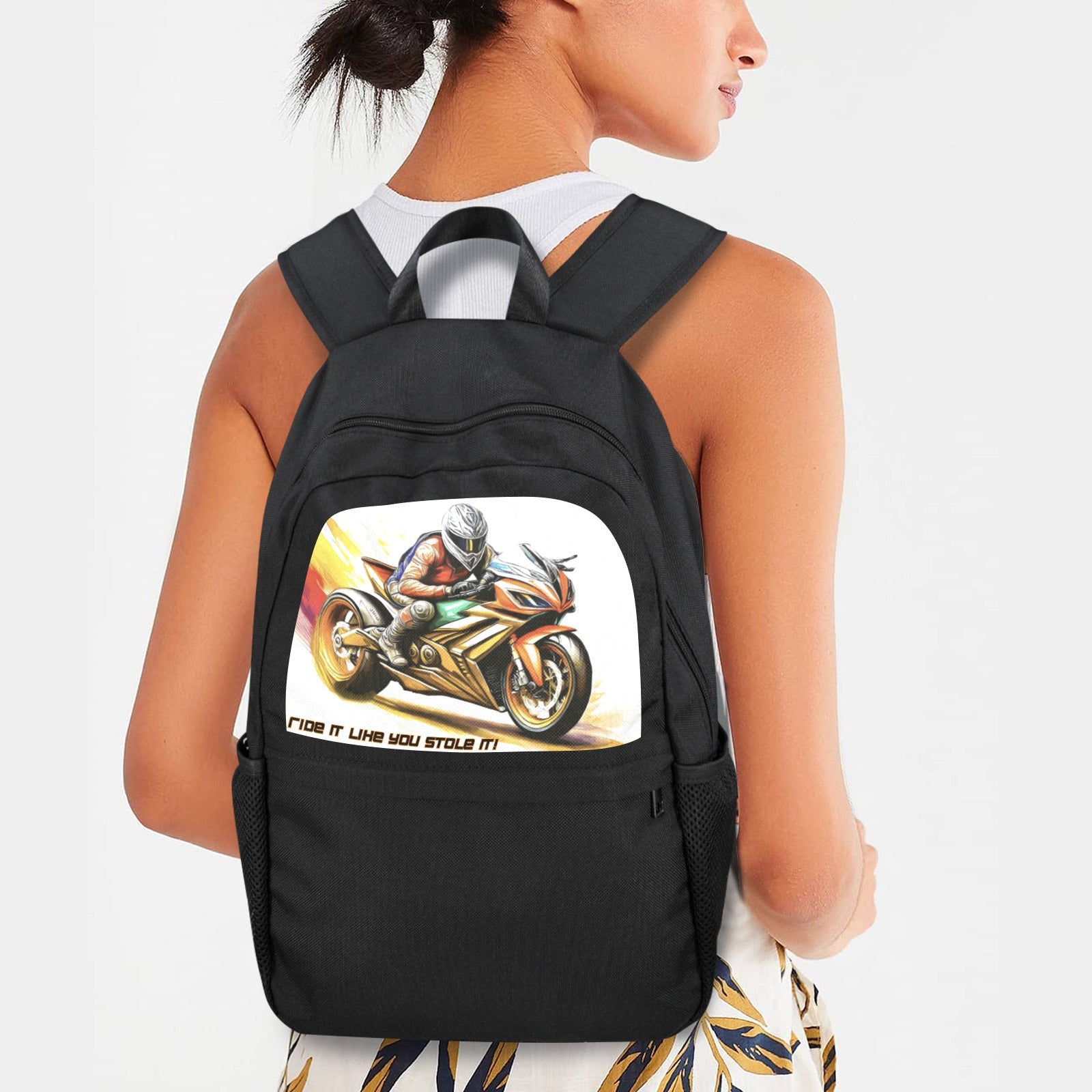 Racing Motorcycle Boy's Casual School Backpack | Upper Part Printing