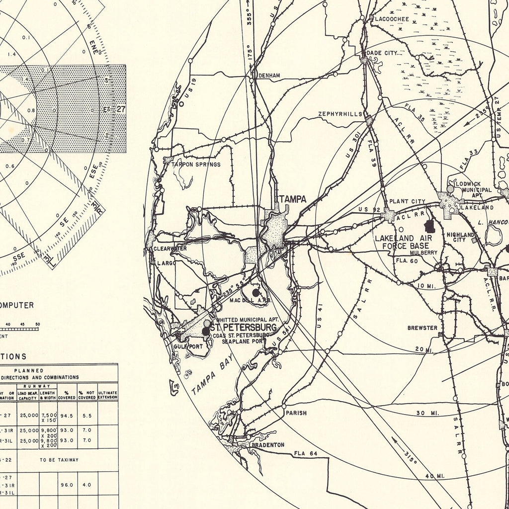 Vintage Map of the Lakeland Air Force Base Vicinity, 1952