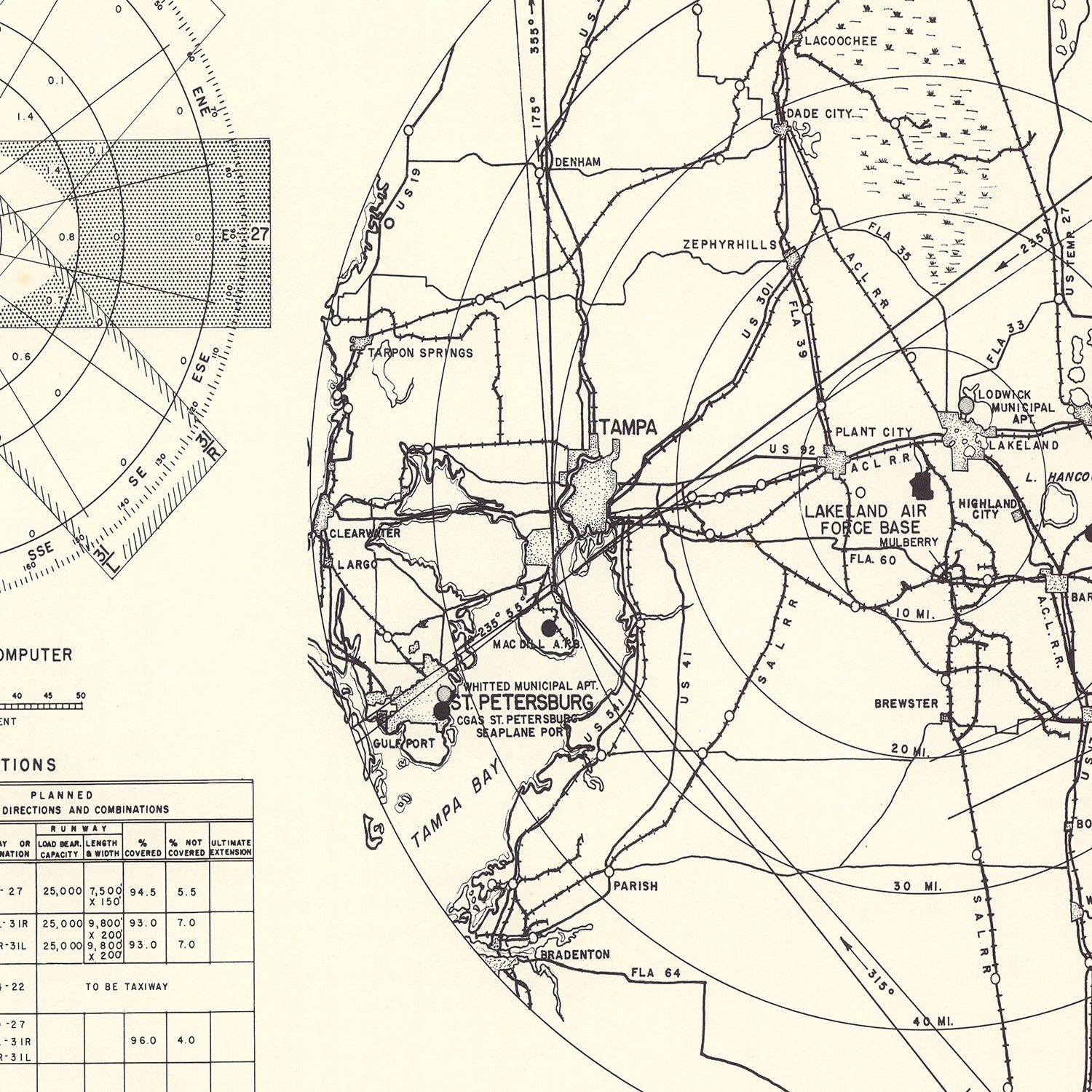 Vintage Map of the Lakeland Air Force Base Vicinity, 1952