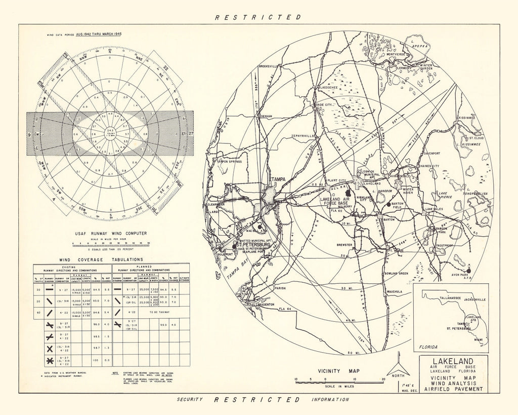 Vintage Map of the Lakeland Air Force Base Vicinity, 1952