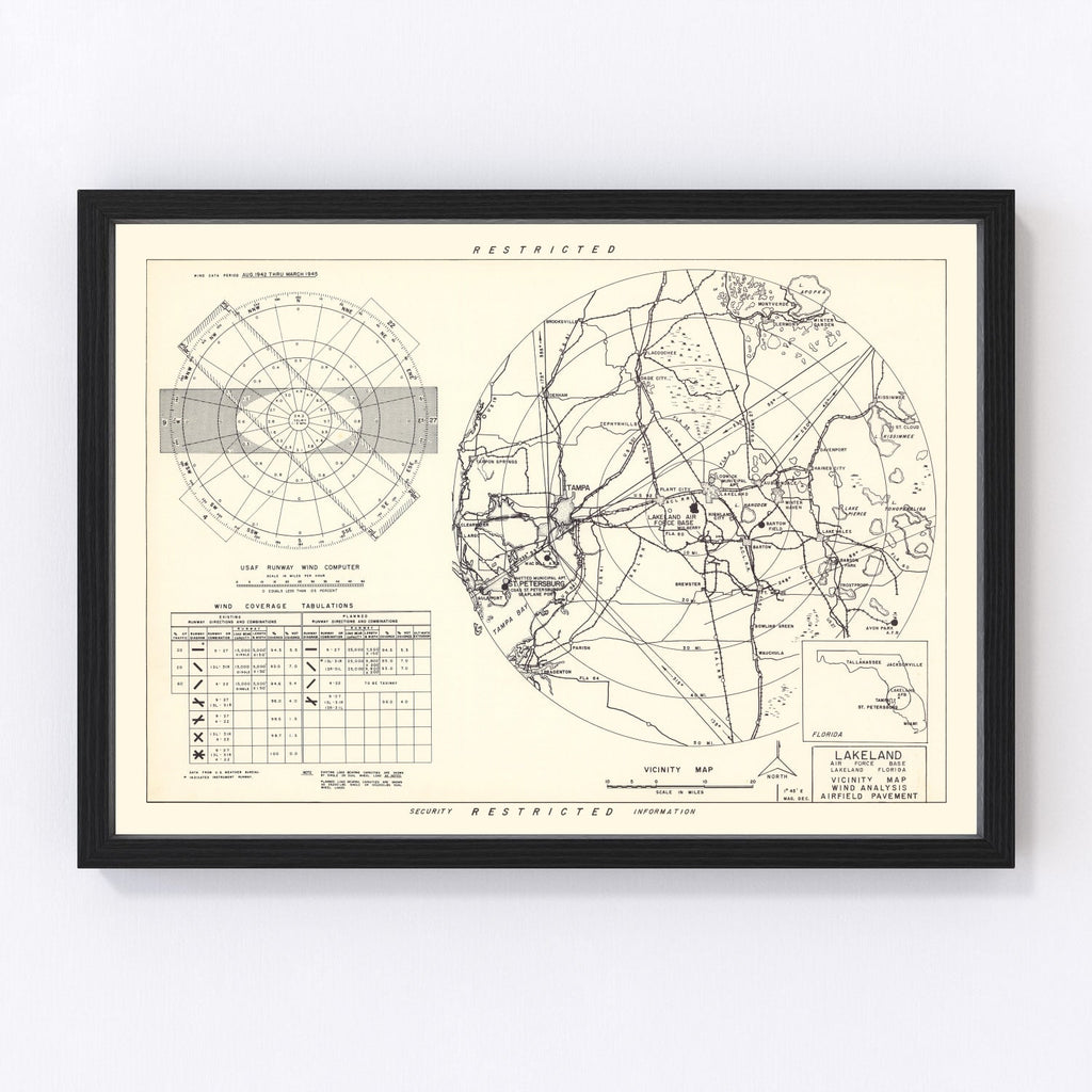 Vintage Map of the Lakeland Air Force Base Vicinity, 1952