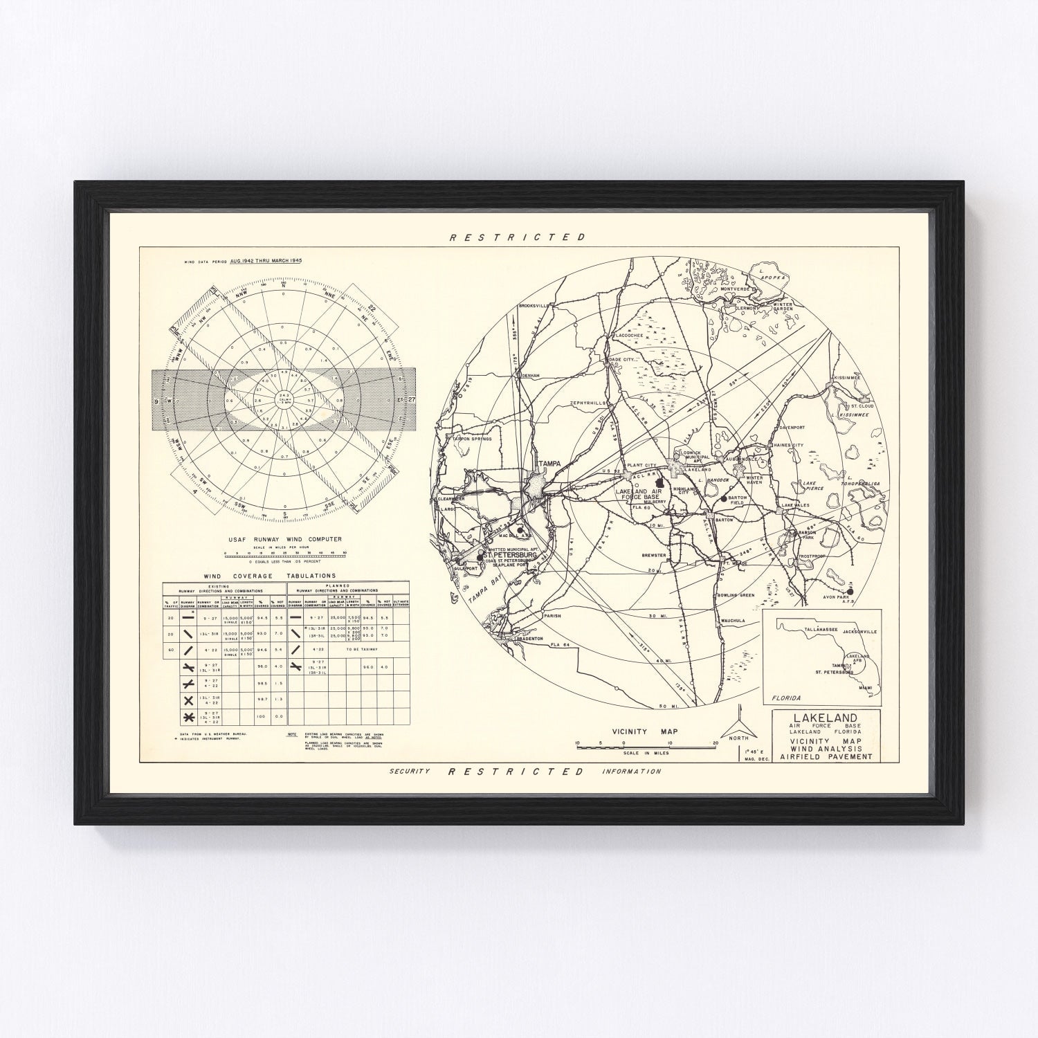 Vintage Map of the Lakeland Air Force Base Vicinity, 1952