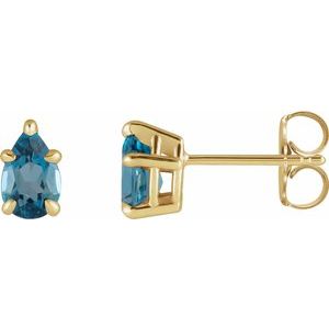 14K Yellow Gold Natural London Blue Topaz 5-Prong Claw Stud Earrings