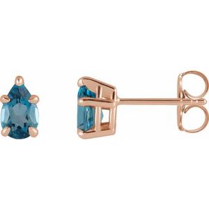 14K Rose Gold Natural London Blue Topaz 5-Prong Claw Stud Earrings