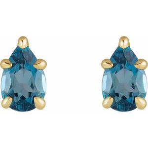 14K Yellow Gold Natural London Blue Topaz 5-Prong Claw Stud Earrings – image 2