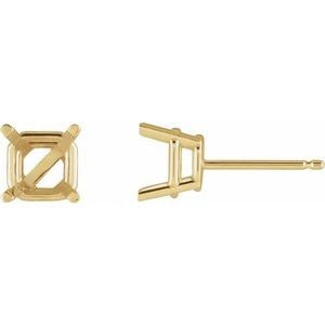 14K Yellow Gold 4.5x4.5 mm Asscher 4-Prong Earring Mounting