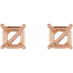 14K Rose Gold 2.6x2.6 mm Asscher 4-Prong Earring Mounting – image 2