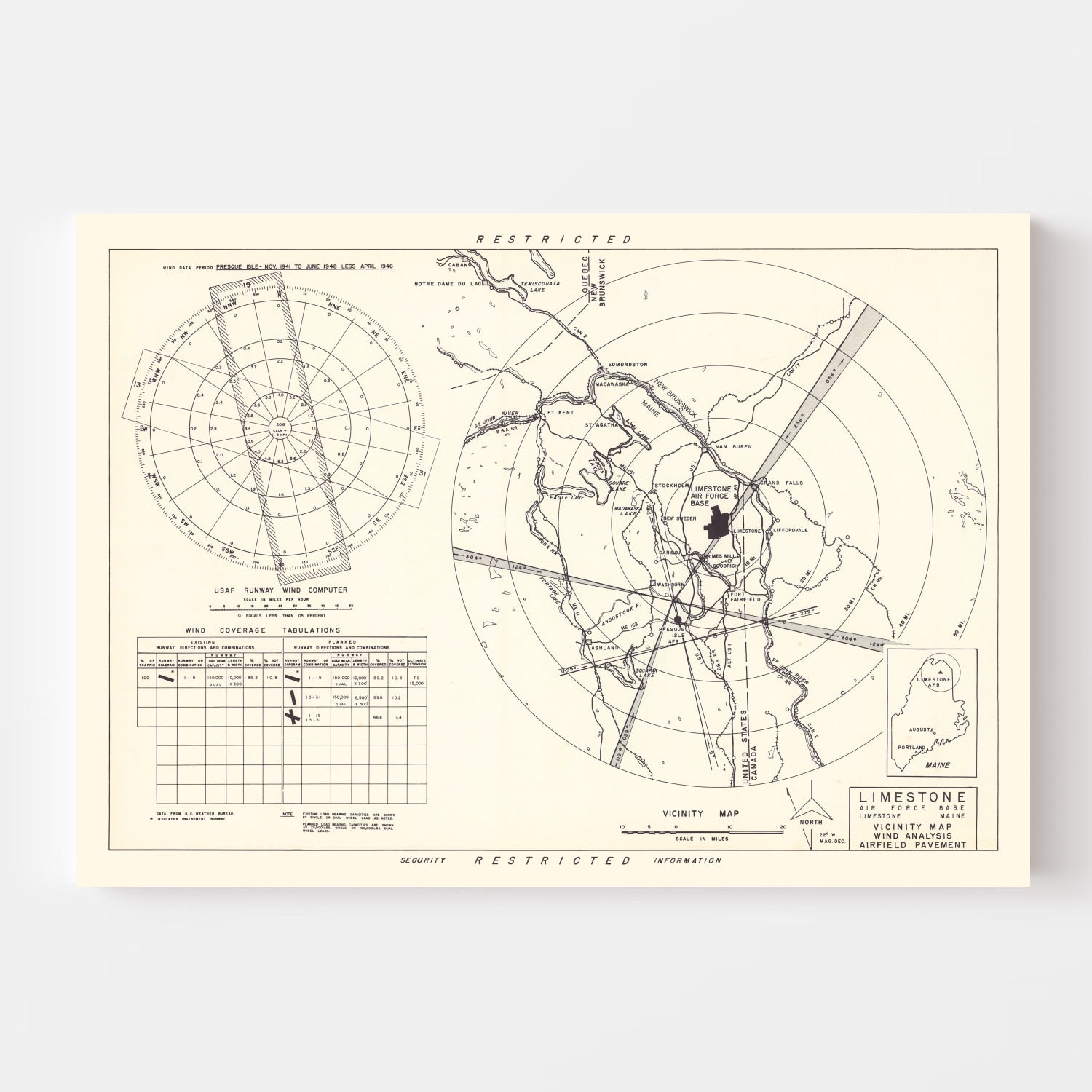 Vintage Map of the Limestone Air Force Base Vicinity, 1951