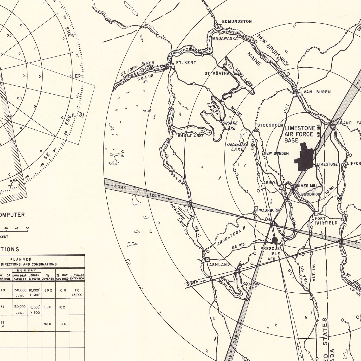 Vintage Map of the Limestone Air Force Base Vicinity, 1951