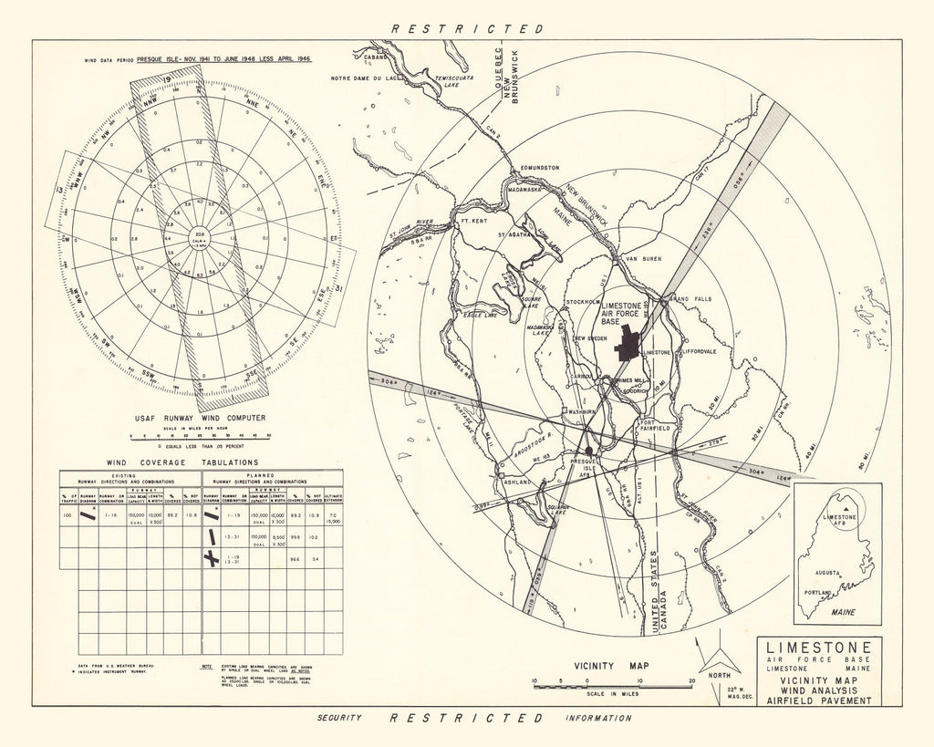 Vintage Map of the Limestone Air Force Base Vicinity, 1951
